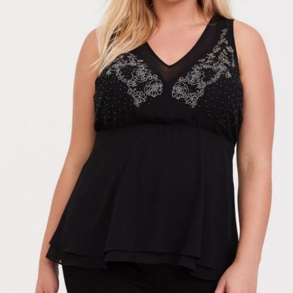 Torrid Black Chiffon Embellished Double Layer Peplum Tank size 2X - Picture 1 of 15